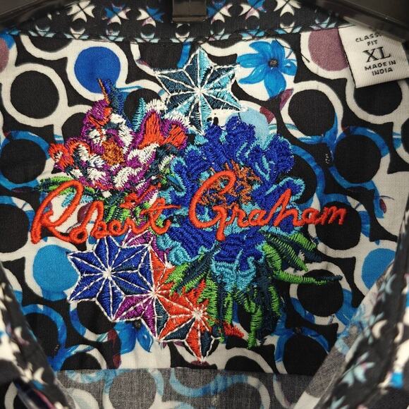 Robert Graham Button Front Shirt XL Circle Floral Print Contrast Flip Cuffs - Picture 5 of 12